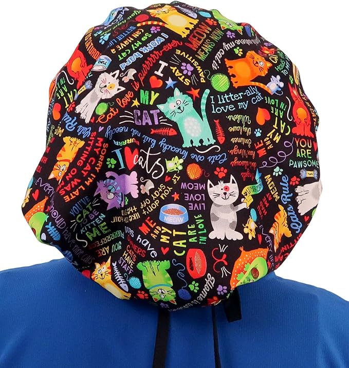 Sparkling EARTH Banded Bouffant Surgical Scrub Ponytail Working Caps and Built-in Sweatband - 100% Cotton - Made in The USA