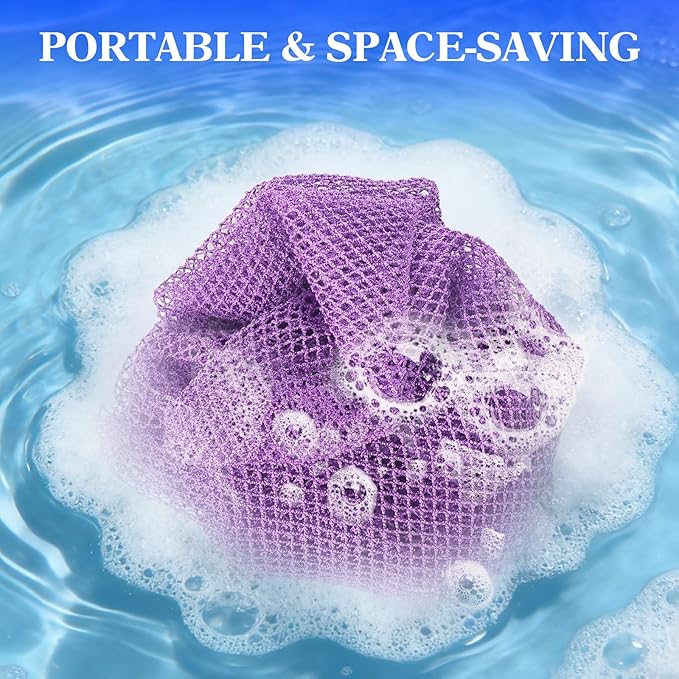 African Net Sponge - Deep Exfoliating Body Scrubber - Ultra Long African Net Sponge Reaches All Back Areas, Gently Buffs Away Dry Flaky Skin for a Renewed Feel, Home Spa Experience（Purple）