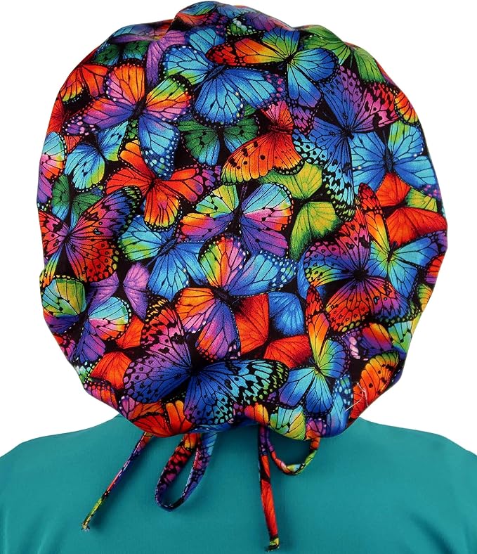 Sparkling EARTH Banded Bouffant Surgical Scrub Ponytail Working Caps and Built-in Sweatband - 100% Cotton - Made in The USA