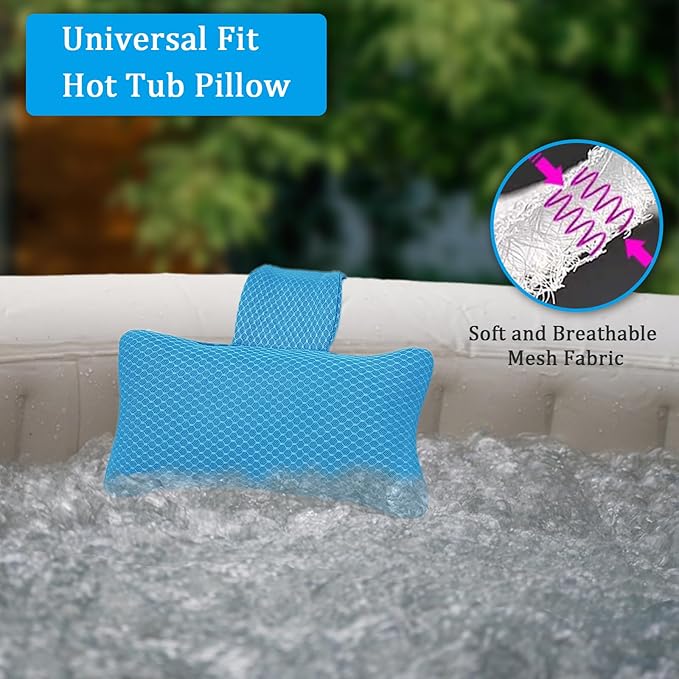 REEZEIVI Hot Tub Headrest Pillow,Chaise Lounge Pillows Outdoor 3D air mesh,Spa Pillow for Outdoor Hot Tub, Quick Drying and Washable,Head and Neck Support Pillow with Adjustable Weighted Strap