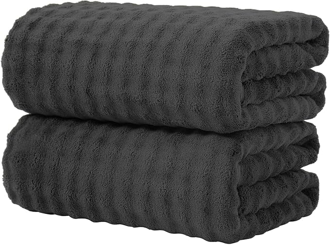 KBY Bath Towels Set of 2, Extra Large Bath Sheets 40X80 Inches,Quick Dry, Ultra Soft & Super Absorbent Oversized Bathroom Towel Sets for Adults, Gym, Spa, Pool & Hotel（Charcoal Gray）