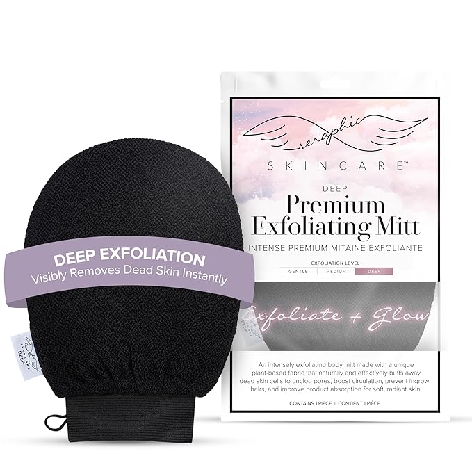 Seraphic Skincare Premium Exfoliating Mitt for Body, Deep – Viscose Fiber Korean Exfoliating Glove for Normal to Dry Skin – Body Exfoliator for Self-Tan Removal and Application