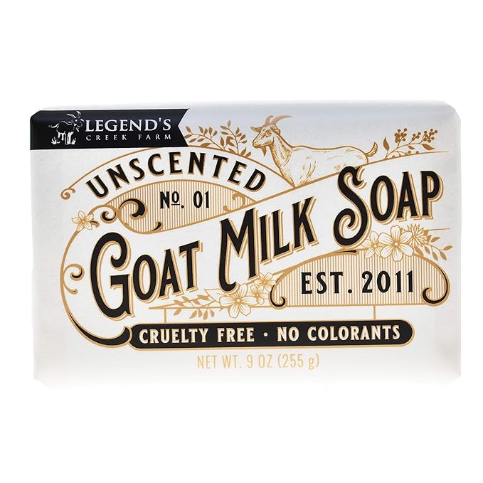 Legend's Creek Farm Goat Milk Soap - Triple Milled Cleansing Moisturizing Bar for Hands and Body - 9 Oz Creamy Lather, Nourishing, Natural Soap for Sensitive Skin (Unscented, Pack of 1)