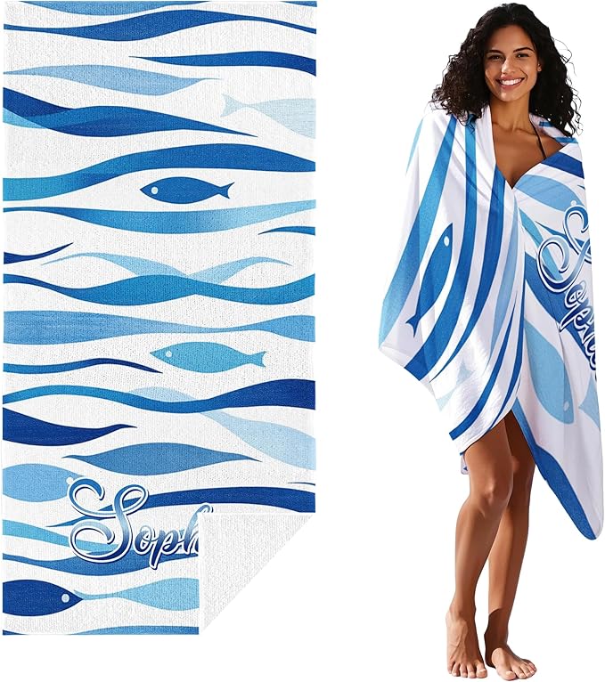 JML Custom Beach Towel with Name, Personalized Microfiber Beach Towel with Name, Large, Soft, Quick Dry & Absorbent for Swim, Pool,Adult,Summer Holiday,Vacation,Travel,Gift for Anniversary, Birthday