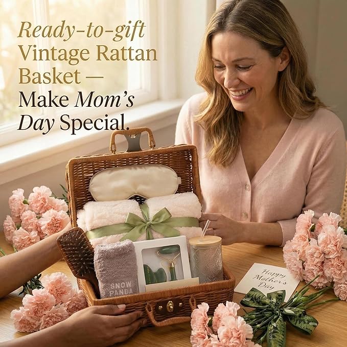 14-Piece Vintage Self-Care Gift Basket for Women for Mom, Relaxing Spa Care Package with Blanket, Glass Tumbler, Birthday Gifts for Women, Wife, Sister, Best Friend
