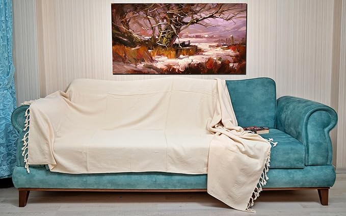 Bersuse 100% Cotton Ventura XL Throw Blanket for Couch - 100% Cotton - 60x90 Inches, Ivory