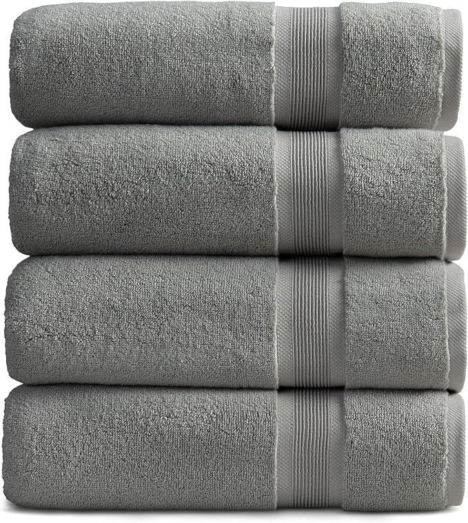 Springtree Home Luxury Bamboo Rayon Bath Towel Set of 4 | 35% Bamboo Rayon - 65% Cotton | Absorbent Quick-Dry Towels for Bathroom | Oeko-TEX Standard 100 Cotton | Carbon