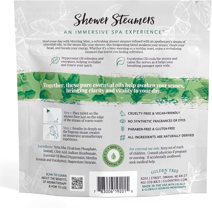 Gilden Tree Shower Steamers Aromatherapy Peppermint & Eucalyptus Essential Oils Sinus Relief, Birthday Gifts for Women Men Teens Adults, Made in USA (Morning Mint)
