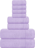 Belizzi Home 8 Piece Towel Set 100% Ring Spun Cotton, 2 Bath Towels 27x54, 2 Hand Towels 16x28 and 4 Washcloths 13x13 - Ultra Soft Highly Absorbent Machine Washable Hotel Spa Quality - Purple