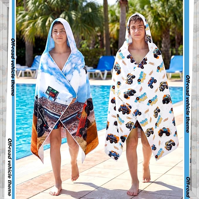 Peryiter 2 Pcs Truck Beach Towel Quick Dry Towels Swimming Bath Shower Pool Travel Trips Vacations Absorbent Soft Beach Blanket, 50 x 30 Inches
