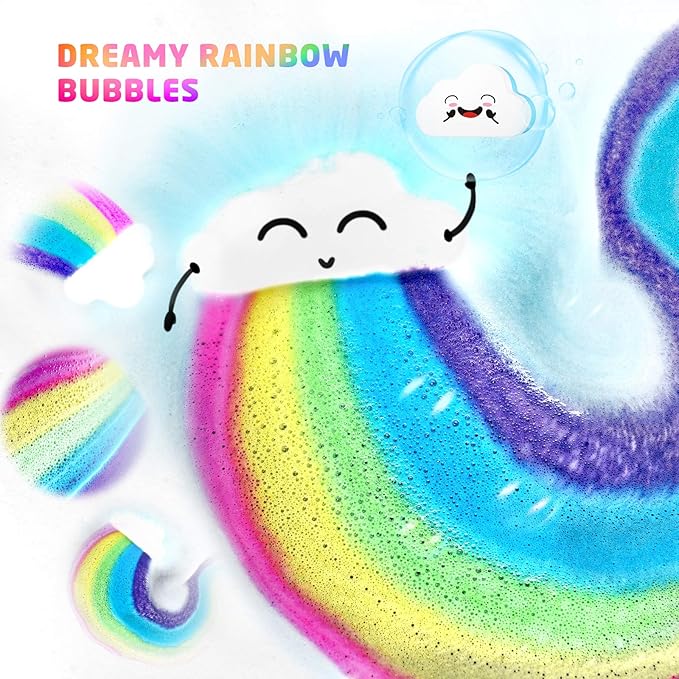 Rainbow Bath Bombs for Kids, 4 XL Kid Bath Bombs with Surprise Colors Inside, Organic Bathbombs for Women, Stocking Stuffers for Kids Christmas Gifts for Girls Boys