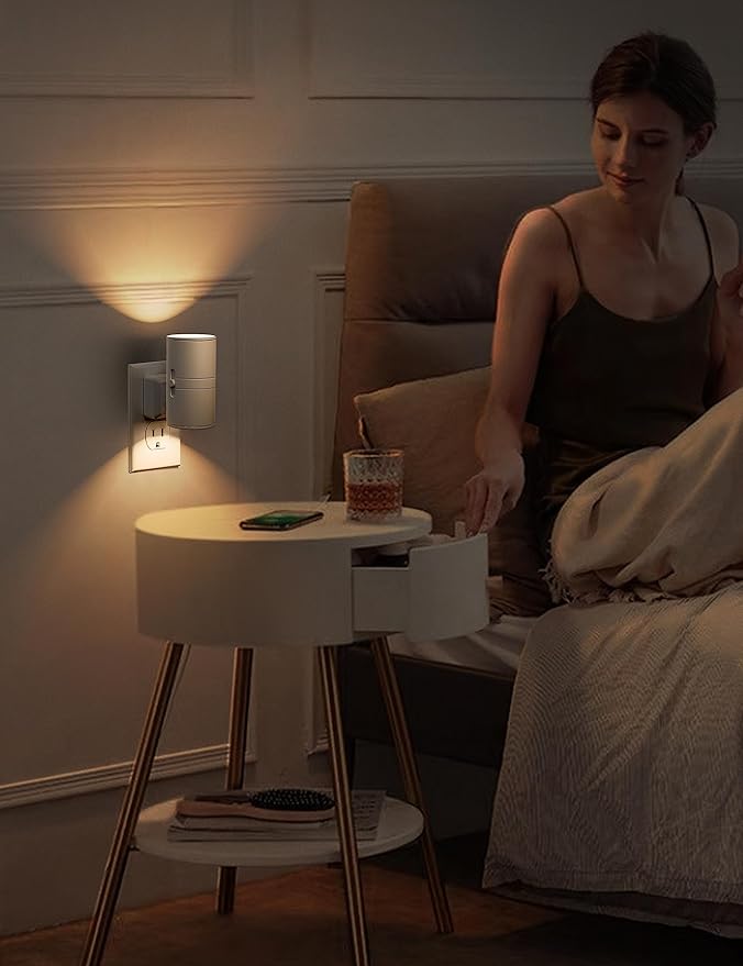 L LOHAS LED Night Light, Night Lights Plug into Wall, Dimmable Nightlight, 3000K Soft Light with Light Sensor, White Shade Nightlights Plug in Wall for Adults Hallway Bedroom Bathroom Kitchen, 4 Pack