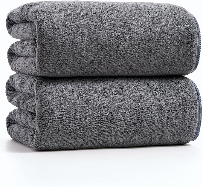 sakano 2-Piece Bath Towel Set - Ultra Soft Highly Absorbent No Fuzz Quick-Dry Microfiber Bath Sheets for Gym, Spa, and Salon -Dark Grey, 28 x 55 inches