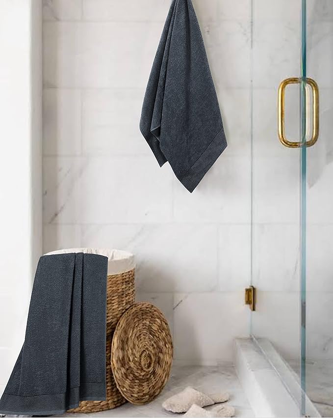 Belizzi Home Ultra Soft 2 Pack Oversized Bath Towel Set 28x55 inche, 100% Cotton Large Bath Towel, Ultra Absorbant Compact Quickdry & Lightweight Towel, Ideal for Gym Travel Camp Pool - Charcoal Grey