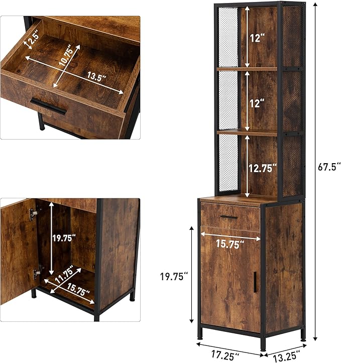 RESHABLE Industrial Salon Station with 3-Tier Storage Shelf, Cabinets and Storage for Hair Stylist, Beauty Spa Equipment, Rustic Brown