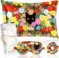 Miss Adola 1Pack Mulberry Silk Pillow Case for Hair and Skin Standard 26"x20" Silk Pillowcase with Eye Mask & Scrunchie Soft Silk Pillowcase Sleeping for Women, Wife, Female - Cat Flower