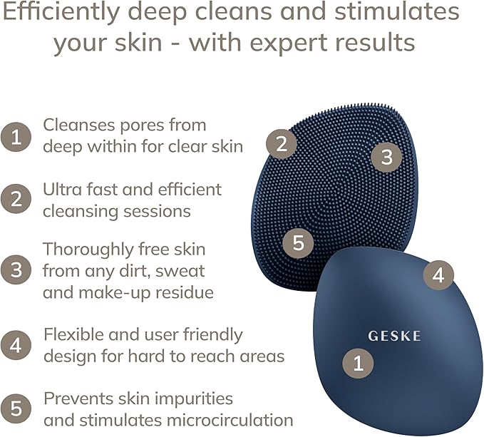 GESKE SmartAppGuided™ Facial Brush | 4 in 1 | Professional Facial Cleansing Brush | Skin Cleansing Silicone Facial Brush | Routine Skincare | Gentle Cleansing | Facial Cleanser