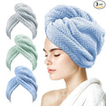 my novel things 3 Pack Microfiber Hair Towel Wrap for Women 25.4"x9.8", Super Absorbent Hair Towel Wrap, Quick Dry Hair Towels with Button for Curly Hair Anti Frizz (Blue,Green,Gray)