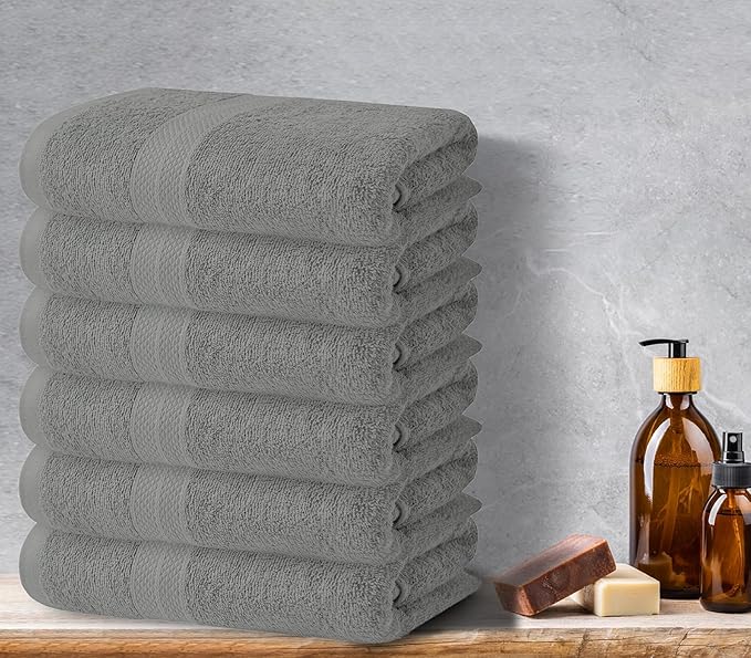 Avalon Towels Bath Towels for Bathroom 100% Cotton Silver Bathroom Towels Pack of 12 (24x48 inches) - Quick Drying Bath Towels Set Small, Light Weight & Absorbent Perfect Gym & Pool Towel Set