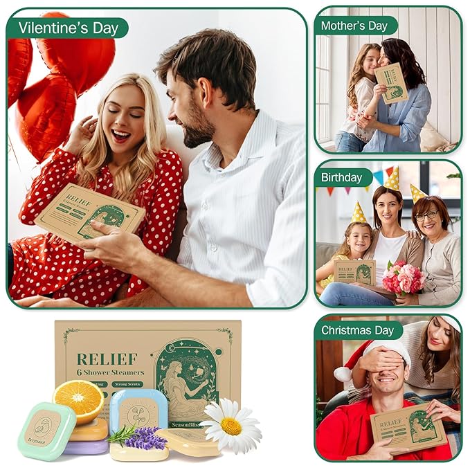 SeasonBliss Shower Steamers for Valentine's Day, 6 Pack Set Shower Bombs Tablets with Presents Box for Women with 6 Fragrances with Shea Butter for Self-Care & Relaxation, Mother's Day, Christmas