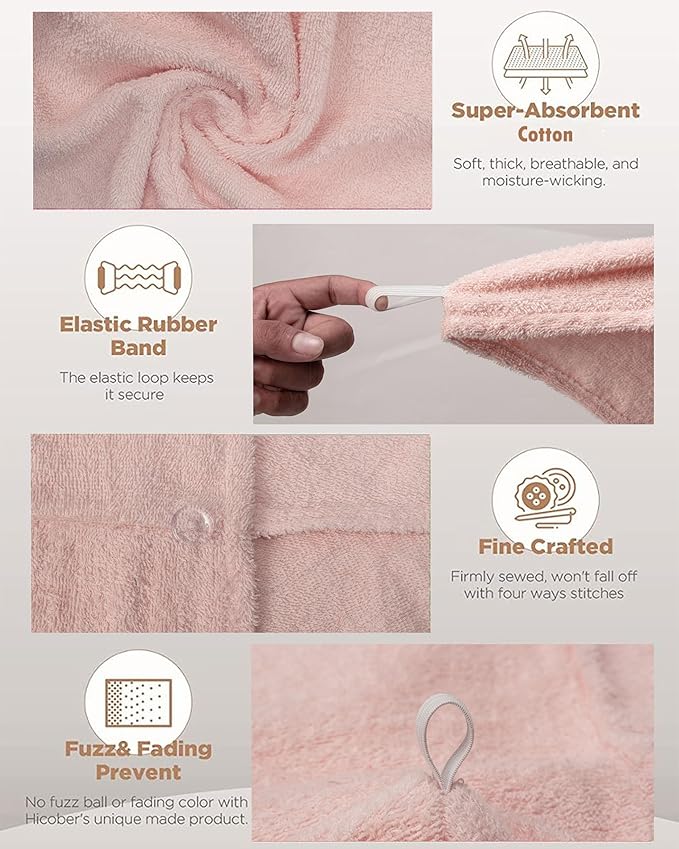 Textila 100% Cotton Hair Wrap Towels for Women (Pack of 2, Raspberry & Pink) – Soft & Absorbent Turban Towels for Long, Curly, Frizz-Prone Hair