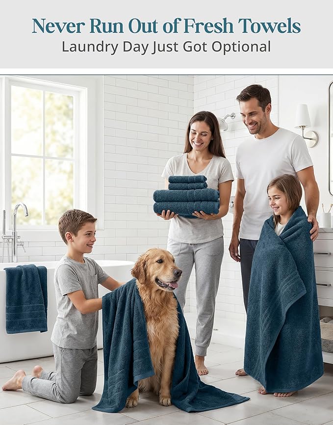 CASA PLATINO 100% Luxury Cotton Bathroom Towels Set - 18 Pc - Super Soft, Quick Dry & Highly Absorbent - 6 Bath, 6 Washcloth, 6 Hand Towels - Premium Hotel Quality, Ideal for Spa & Salons - Steel Blue
