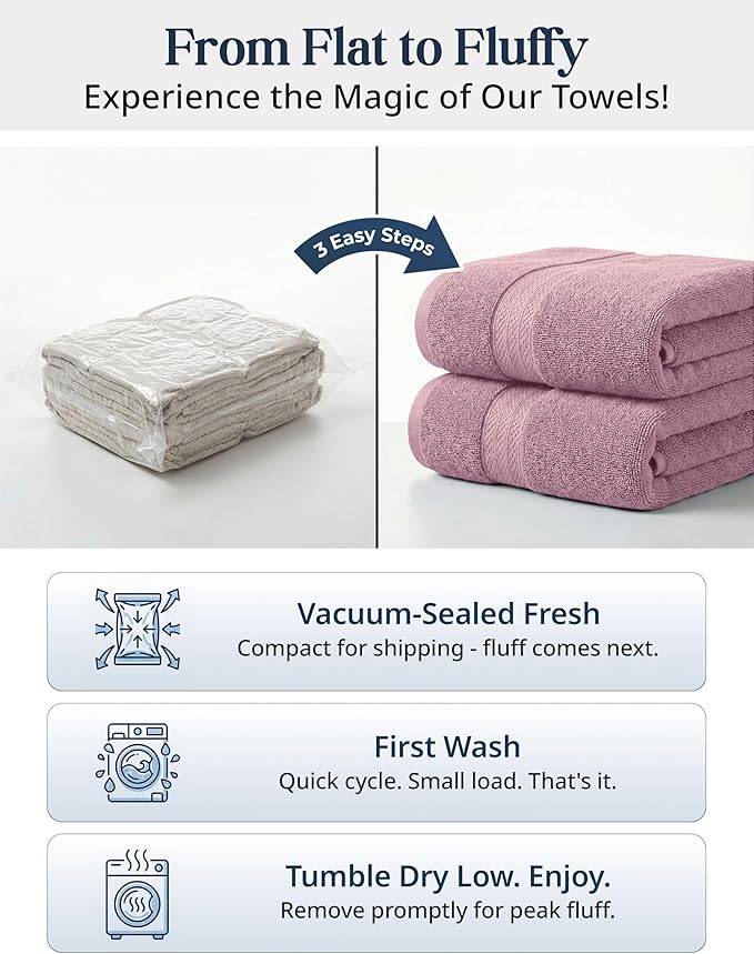 LANE LINEN 100% Cotton Turkish Towels for Bathroom - 6 Piece - Softer & Highly Absorbent - 2 Bath, 2 Wash cloths, 2 Hand Towels - Complete Family Set, Hotel Quality & Gentle on Skin - Wistful Mauve