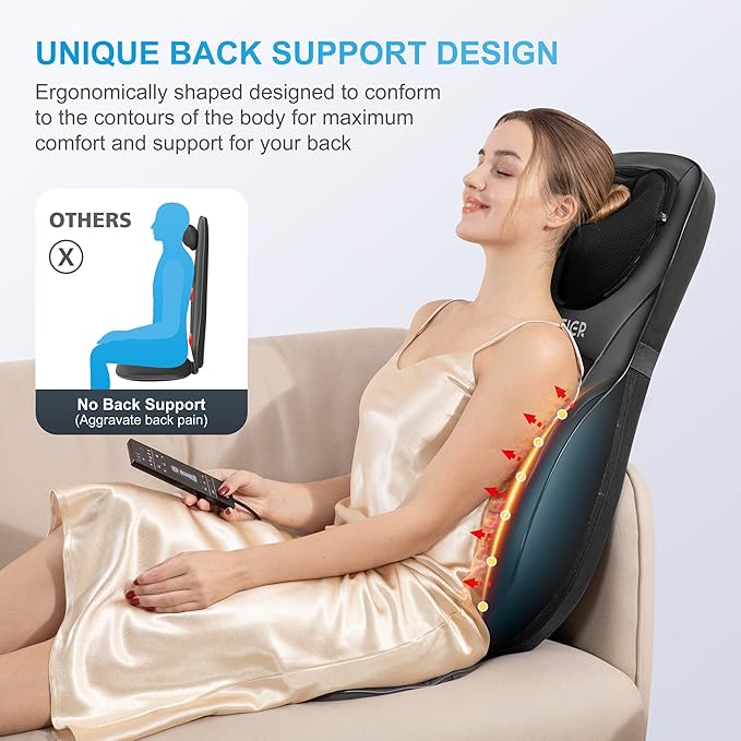 COMFIER Shiatsu Back Massager with Heat, Deep Kneading & Rolling Massage Chair Pad, Chair Massager for Office Home Use Mothers Day Gifts for Womem
