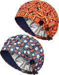 2 Pack Satin Lined Bouffant Scrub Caps with Buttons, Adjustable Scrub Caps for Women Men