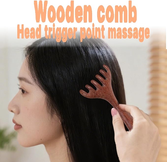 2 PCS Wood Scalp Massager Portable Head Scratcher Massage Comb Head Massage Tool Wide Tooth Massage Comb 6 Claws Scalp Comb Wooden Massage Heads Comb for Back Legs Feet