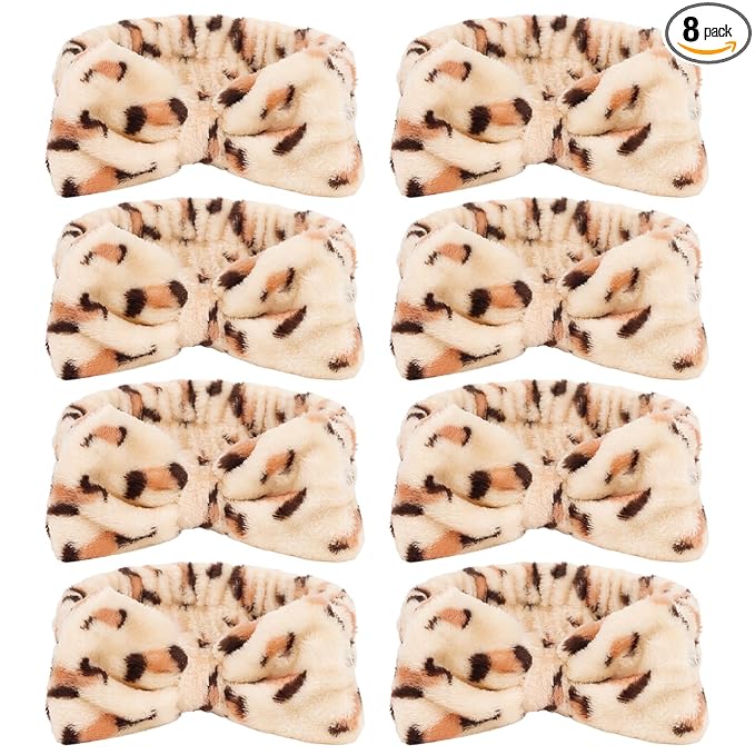 CIEHER Leopard Print Spa Headbands - 8pc Set for Women & Girls, Bachelorette Party, Skincare & Makeup