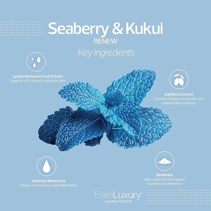 Morgan Taylor BareLuxury 4-Step Complete Pedicure & Manicure Packs - Complete Nail Care Kit with Soak, Masque, Scrub & Massage Butter, Professional Spa-Quality Treatments (Renew Seaberry & Kukui)