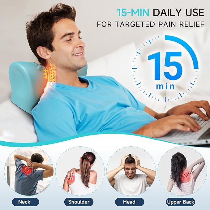 snawowo Neck Massager with Heat,3 in 1 Portable Massager with Cervical Traction &Comfortable Stretching–Adjustable Intensity for Neck & Shoulder Relaxation at Home, Office