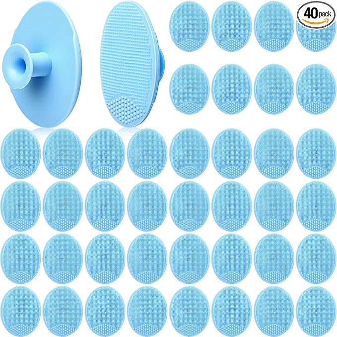 Nuogo 40 Pack Facial Cleansing Brush Face Scrubber Face Exfoliator Exfoliating Brush Soft Silicone Scrubber Handheld Wash Scrub Pad Tool for Deep Cleaning Pore Blackhead Skin Care Women (Blue)