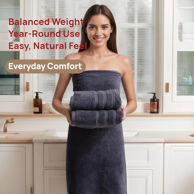Bath Towels 4 Pack, 30 x 60 Inches, Large 100% Cotton Towels, Soft, Absorbent, Comfortable for Home, Spa, and Gym, (Gray)
