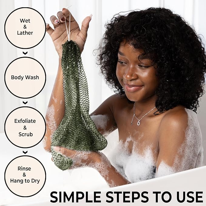 African Net Sponge Authentic - Back Scrub Exfoliating Net Sponge with Knots - 2 Pieces African Bath Sponges for Body Scrubber Exfoliator - Back Washer for Shower Accessories