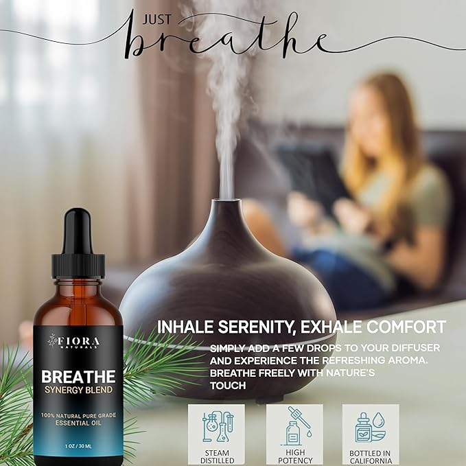 Breathe Essential Oil for Diffuser - Invigorating and Refreshing Breathe Essential Oil Blend for Aromatherapy (1 Fl Oz)