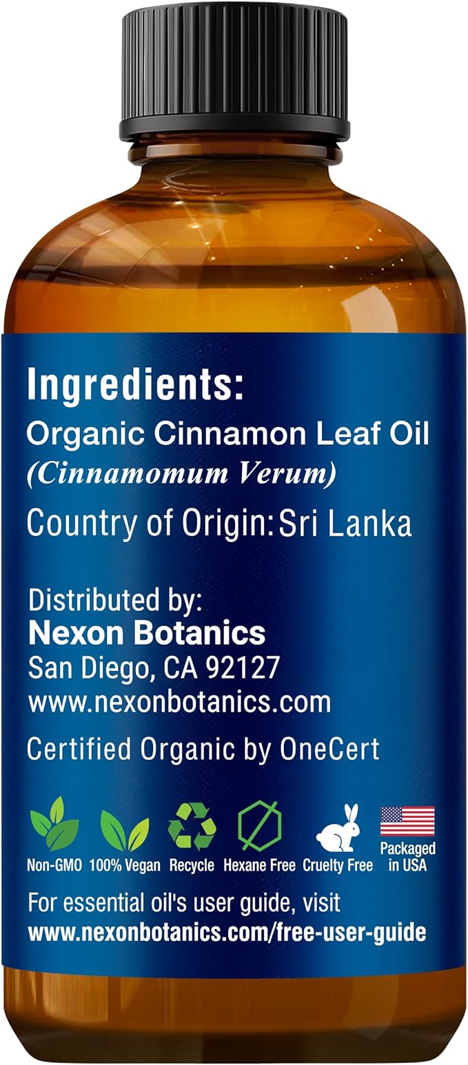 Organic Cinnamon Essential Oil 30 ml - Pure, Natural Oils for Aromatherapy, Diffusers, DIY, Candle and Soap Making Scent - Nexon Botanics