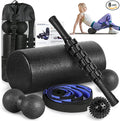 Foam Roller Set - High Density Back Roller, Muscle Roller Stick,2 Foot Fasciitis Ball, Stretching Strap, Massager Ball for Whole Body Physical Therapy & Exercise, Yoga, Back Pain, Leg, Deep Tissue
