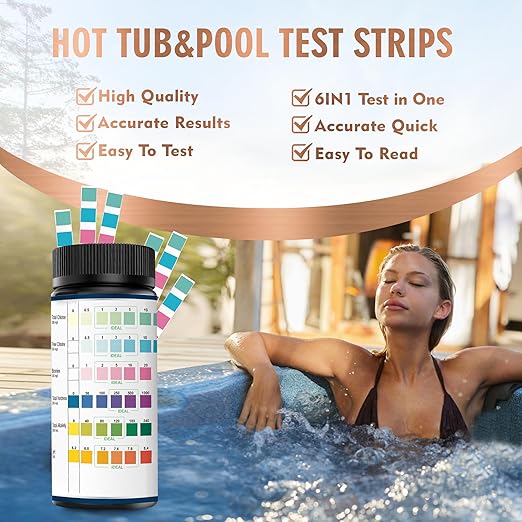 Dipstik Pool & Spa Test Strips - 6 in 1 Water Test for pH, Hardness, Bromine, Chlorine, 100 Counts