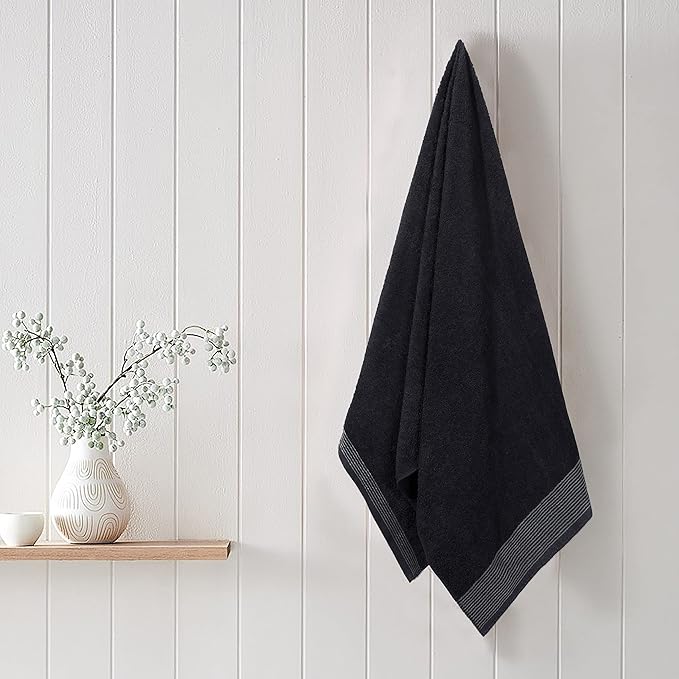 BELIZZI HOME Ultra Soft 2 Pack Oversized Bath Towel Set, 28x55 inches, 100% Cotton, Large, Absorbent, Quick Dry, Lightweight, Ideal for Gym, Travel, Camp, Pool - Black
