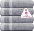 CASA COPENHAGEN Solitaire 4Pcs 100% Egyptian Cotton Large Designer Towels Gift Set- Grey, 600 GSM, 55"x27", 4Bath Towels for Bathroom (Box Pack, Set for Women & Men)