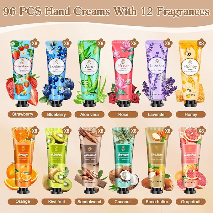 96 Pack Mini Hand Lotion Bulk, Hand Lotion Travel Size, Hand Cream Bulk Gifts for Women, Party Favors, Thank You Gifts, Teacher Appreciation, Bridesmaid Gift, Nurses Gifts,Christmas Stocking Stuffers