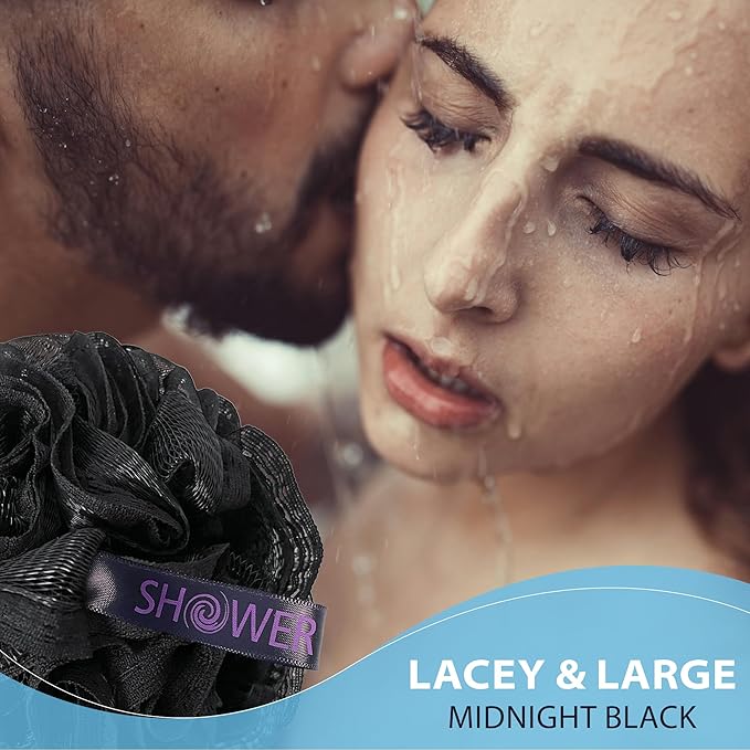 Loofah-Bath-Sponge Hot-Lacey-Mesh // 4-Steamy-Lace-Colors by Shower Bouquet / 2-Scrubs-in-1 Large Full 60g Pouf Body Luffa Loofa Loufa Puff - Exfoliate, Cleanse Skin with Luxury Bathing Accessories