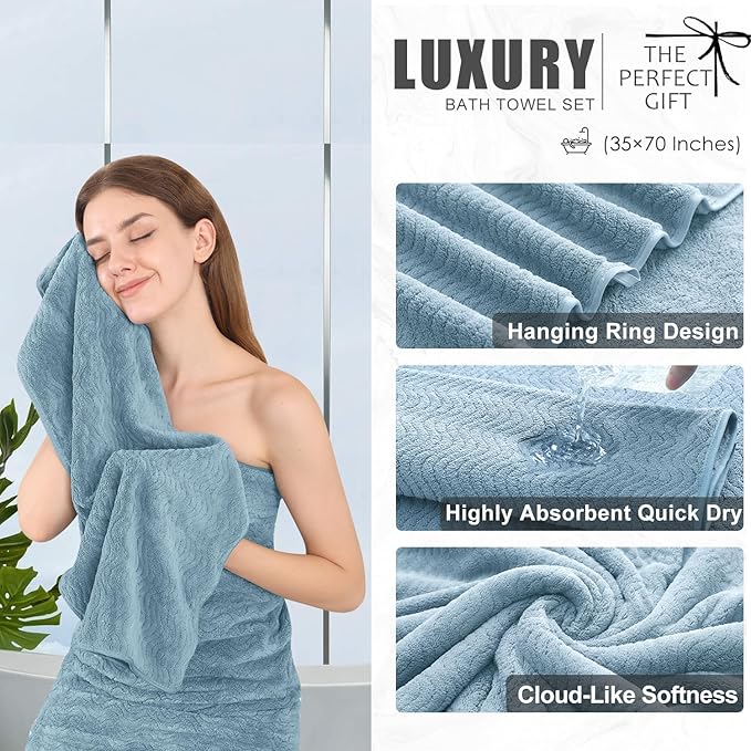 4 Piece Extra Large Bath Towel 35"x70" Oversized Bath Sheet Bath Towel Set for Bathroom Ultra Soft Cozy Highly Absorbent Quick Dry Bathroom Towel for Spa Gym Hotel,Shower Towel for Daily Use,Turquoise
