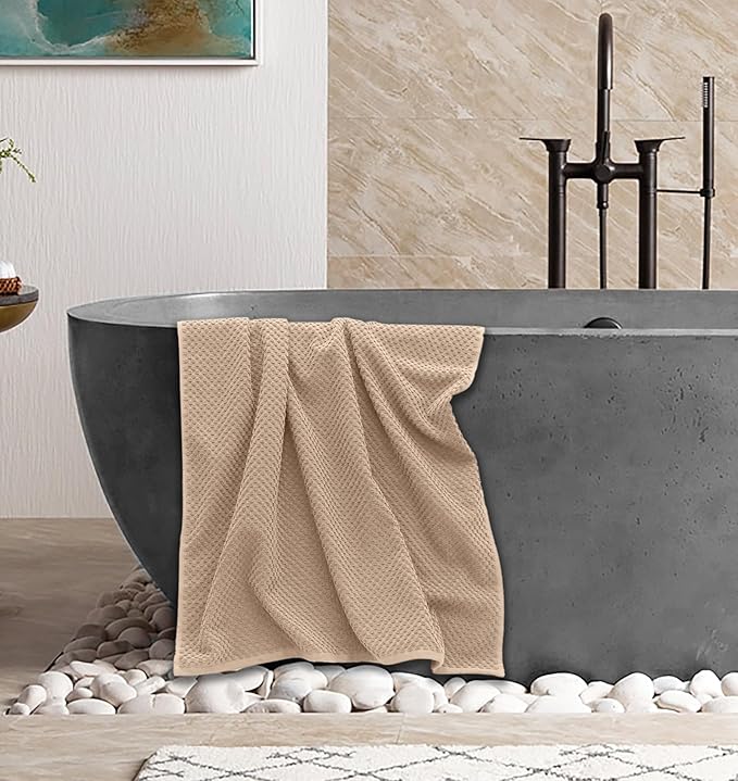 COTTON CRAFT Waffle 6 Piece Towel Set - 100% Cotton - 2 Oversized Luxury Euro Spa Waffle Weave Large Bath Towels, 2 Hand Towels, 2 Washcloths - Absorbent Quick Dry Hotel Bathroom Shower Pool - Linen