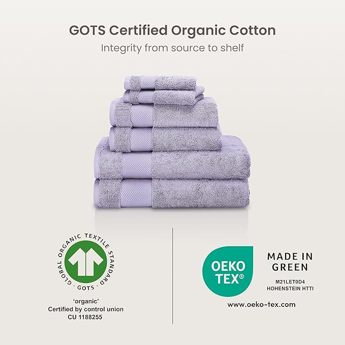 BIOWEAVES 100% Organic Cotton 700 GSM Plush Premium Washcloths 13" x 13" GOTS Certified, Face Towels Perfect for Home & Bathroom - Lavender, Pack of 12