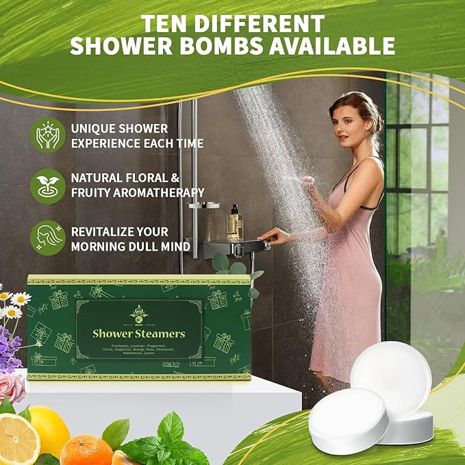 Shower Steamers Aromatherapy, Christmas Birthday Gifts for Women Men, 10 Different Shower Bombs with Fruity Floral Fragrances, Self Care Spa Gifts White Elephant Stocking Stuffers