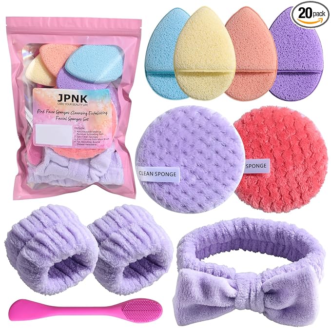 JPNK Face Sponges Cleansing Exfoliating Facial Sponges for Facial Mask Tools Removing and Makeup Remover Pads Set (Pink)