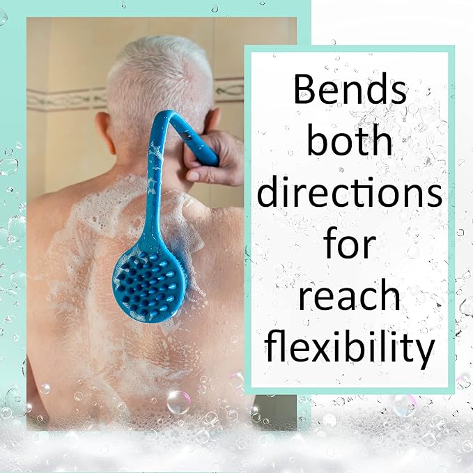 Bendable Long Handled Silicone Body Brush & Hair Scrubber - Bath Shower Back Brush, Shampoo Hair & Scalp Massager, Back Scrubber for Shower (Light Gray)